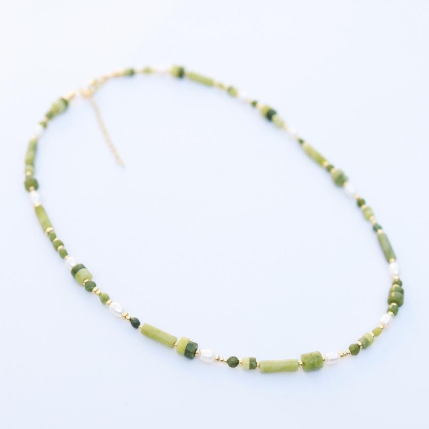 Jade with Cultured Pearl | 18k Gold Filled Beads with Red and Turquoise Beads and Chain Necklace | Layered Necklace