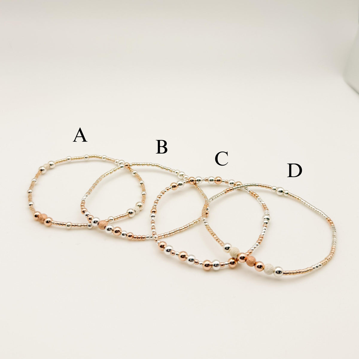 14k Rose Gold Filled & Sterling Silver Beaded Bracelet Stack | Waterproof, Non-Tarnish