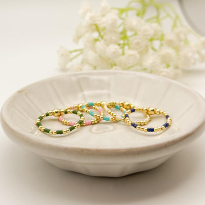 Color Block Beaded Rings | 18k Gold Filled Rings with Colorful Seed Beads | Stacking Rings | Stretch