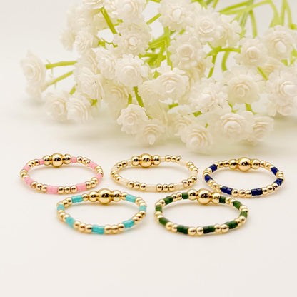 Color Block Beaded Rings | 18k Gold Filled Rings with Colorful Seed Beads | Stacking Rings | Stretch