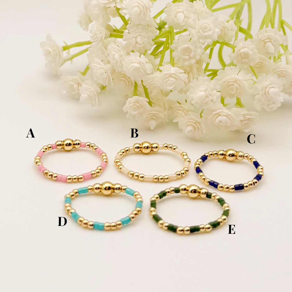 Color Block Beaded Rings | 18k Gold Filled Rings with Colorful Seed Beads | Stacking Rings | Stretch