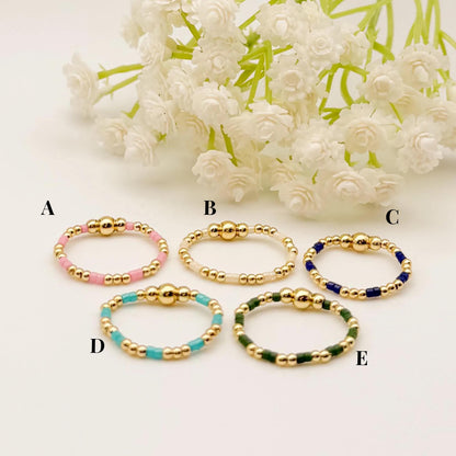 Color Block Beaded Rings | 18k Gold Filled Rings with Colorful Seed Beads | Stacking Rings | Stretch
