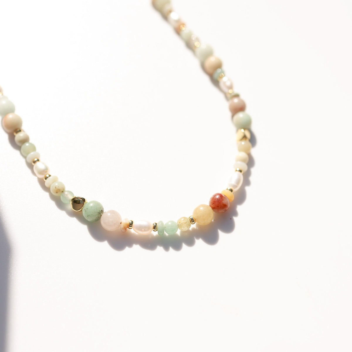 Amazonite & Imperial Jade with Cultured Pearls | 18k Gold Filled Beads with Red and Turquoise Beads and Chain Necklace | Layered Necklace