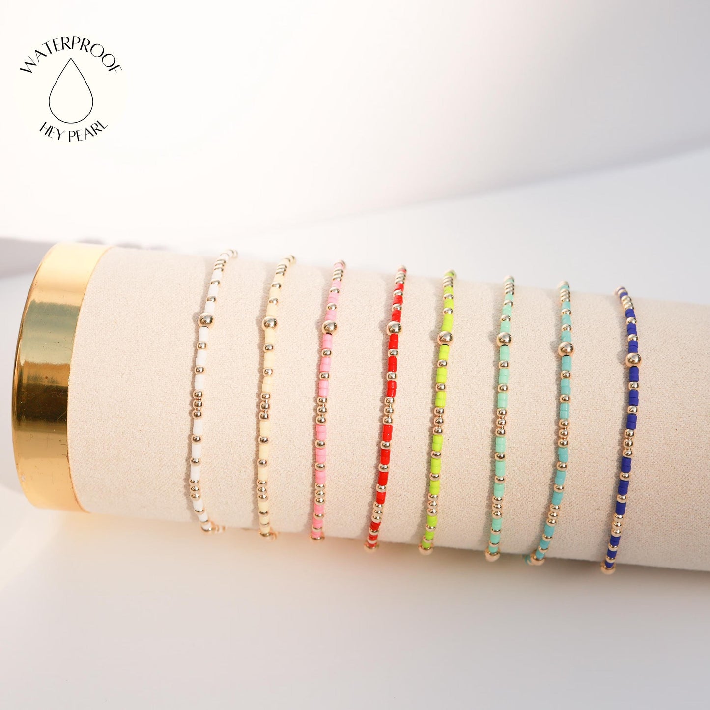 Signature Summer Seed Bead Stacking Bracelets | 14k Gold Filled Non-Tarnish with Colored Seed Beads| Stretch Beaded Bracelet| Tiny bead