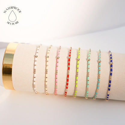 Signature Summer Seed Bead Stacking Bracelets | 14k Gold Filled Non-Tarnish with Colored Seed Beads| Stretch Beaded Bracelet| Tiny bead