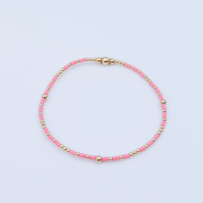 Signature Summer Seed Bead Stacking Bracelets | 14k Gold Filled Non-Tarnish with Colored Seed Beads| Stretch Beaded Bracelet| Tiny bead