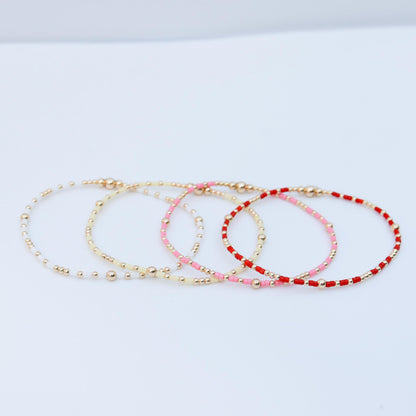 Signature Summer Seed Bead Stacking Bracelets | 14k Gold Filled Non-Tarnish with Colored Seed Beads| Stretch Beaded Bracelet| Tiny bead