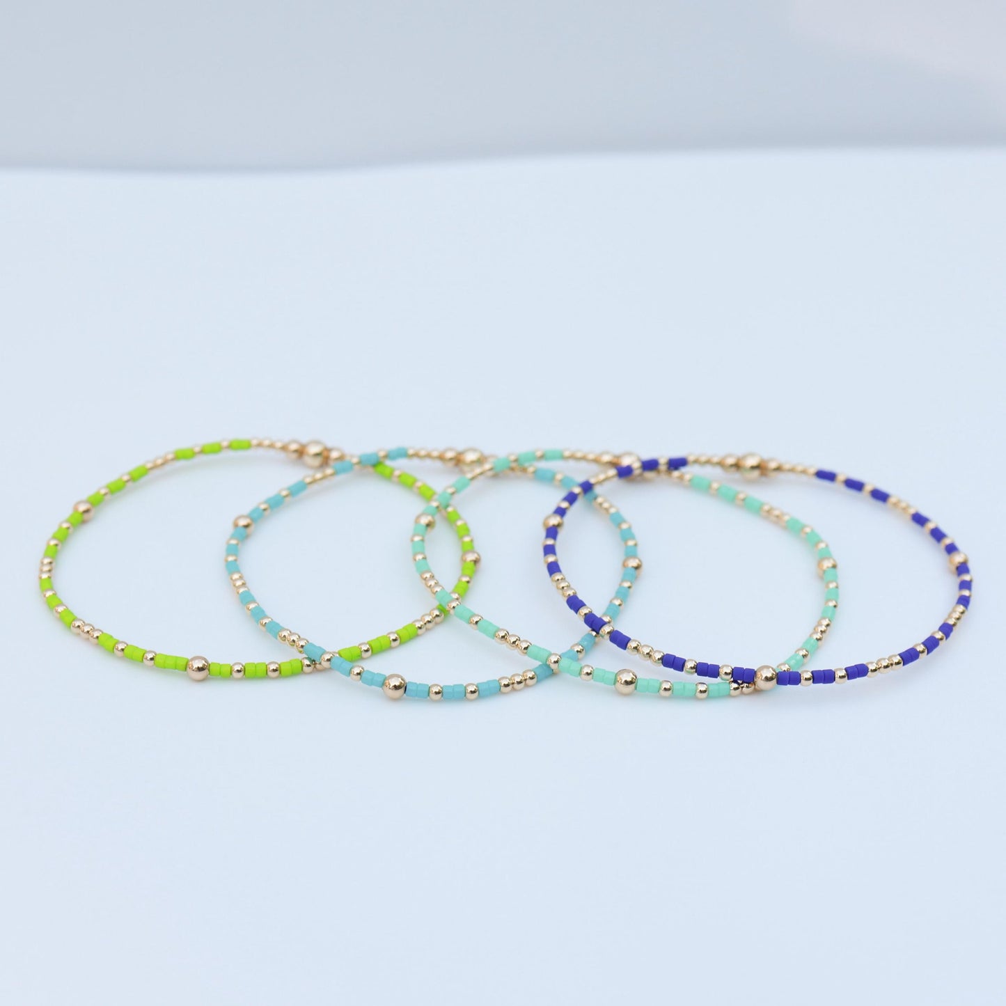 Signature Summer Seed Bead Stacking Bracelets | 14k Gold Filled Non-Tarnish with Colored Seed Beads| Stretch Beaded Bracelet| Tiny bead