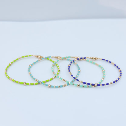 Signature Summer Seed Bead Stacking Bracelets | 14k Gold Filled Non-Tarnish with Colored Seed Beads| Stretch Beaded Bracelet| Tiny bead