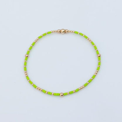 Signature Summer Seed Bead Stacking Bracelets | 14k Gold Filled Non-Tarnish with Colored Seed Beads| Stretch Beaded Bracelet| Tiny bead