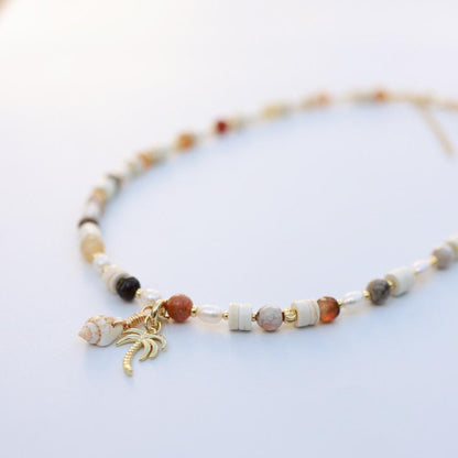 Shells & Jasper and Imperial Jade mix with Cultured Pearl | 18k Gold Filled Beads with Red and Turquoise Beads and Chain Necklace |