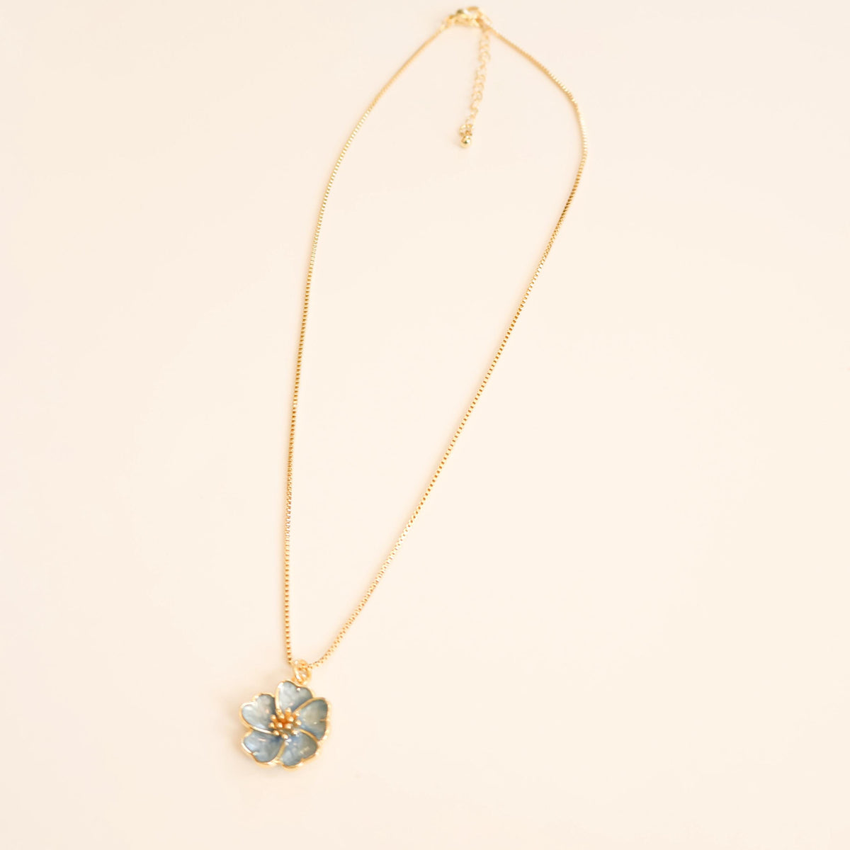 Blue Flower Necklace | Chain Necklace with Charm