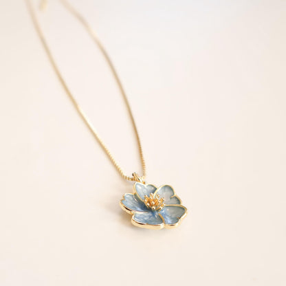 Blue Flower Necklace | Chain Necklace with Charm