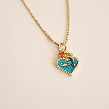 Dolphin Heart Necklace | Chain Necklace with Charm