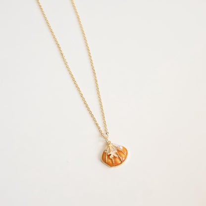Orange Seashell Pearl Necklace | Chain Necklace with Charm