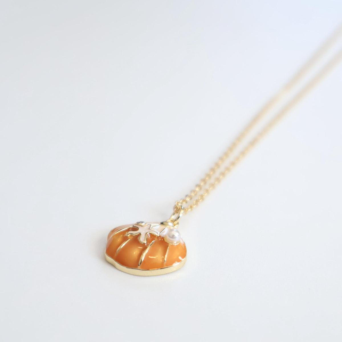 Orange Seashell Pearl Necklace | Chain Necklace with Charm