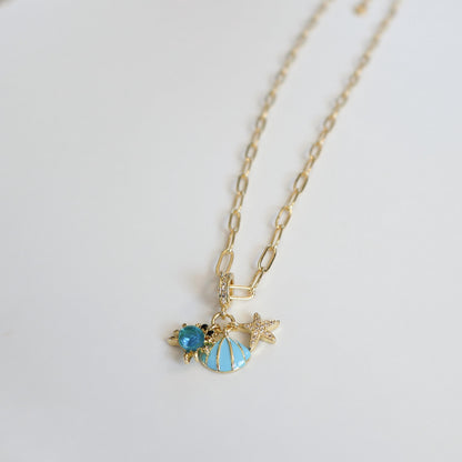 The Ocean Necklace | Paperclip Chain Necklace with Seashell, Crab and Starfish Charm