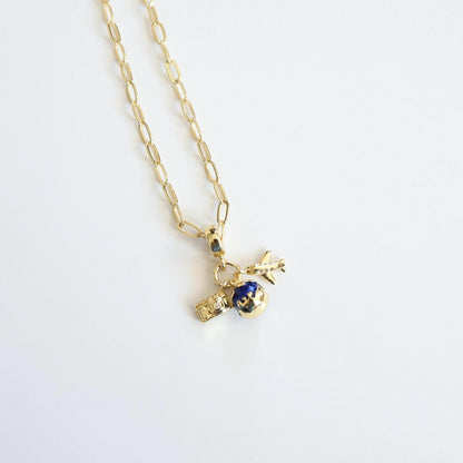 Travel the World Necklace | Paperclip Chain Necklace with Travel Charms | Camera, Glove and Plane charm