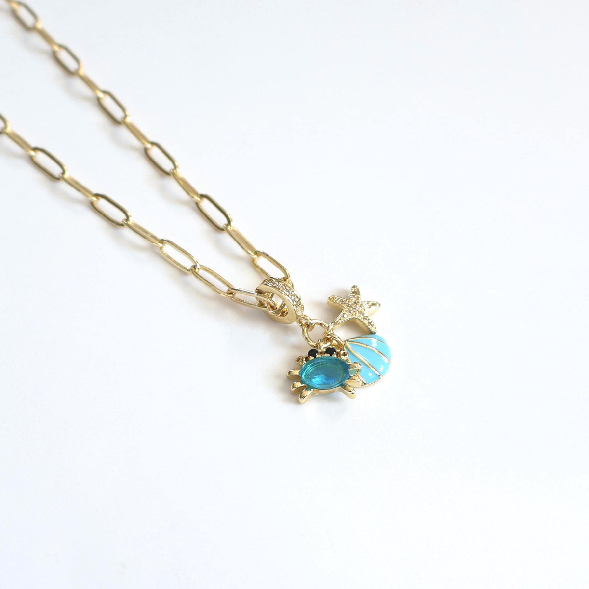 The Ocean Necklace | Paperclip Chain Necklace with Seashell, Crab and Starfish Charm