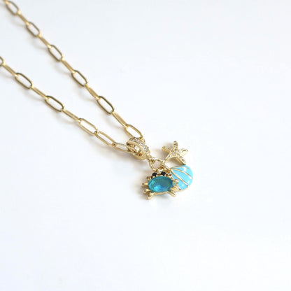 The Ocean Necklace | Paperclip Chain Necklace with Seashell, Crab and Starfish Charm