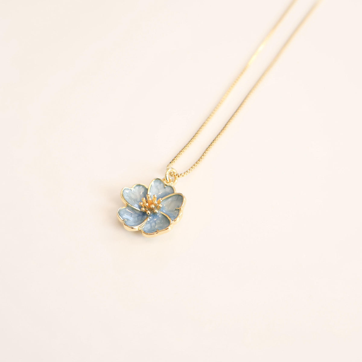 Blue Flower Necklace | Chain Necklace with Charm
