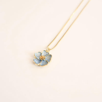Blue Flower Necklace | Chain Necklace with Charm