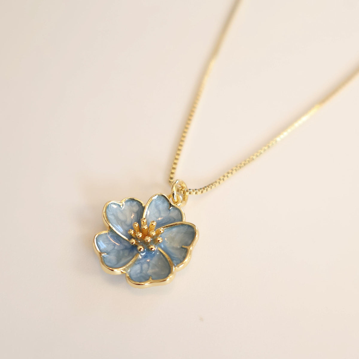 Blue Flower Necklace | Chain Necklace with Charm