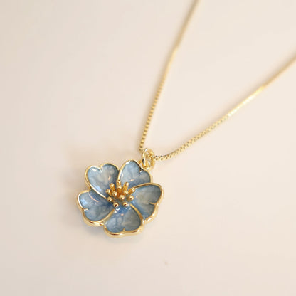 Blue Flower Necklace | Chain Necklace with Charm