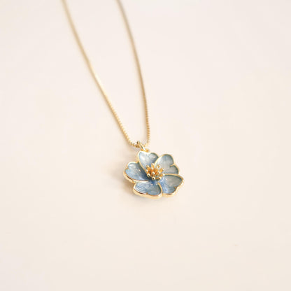 Blue Flower Necklace | Chain Necklace with Charm