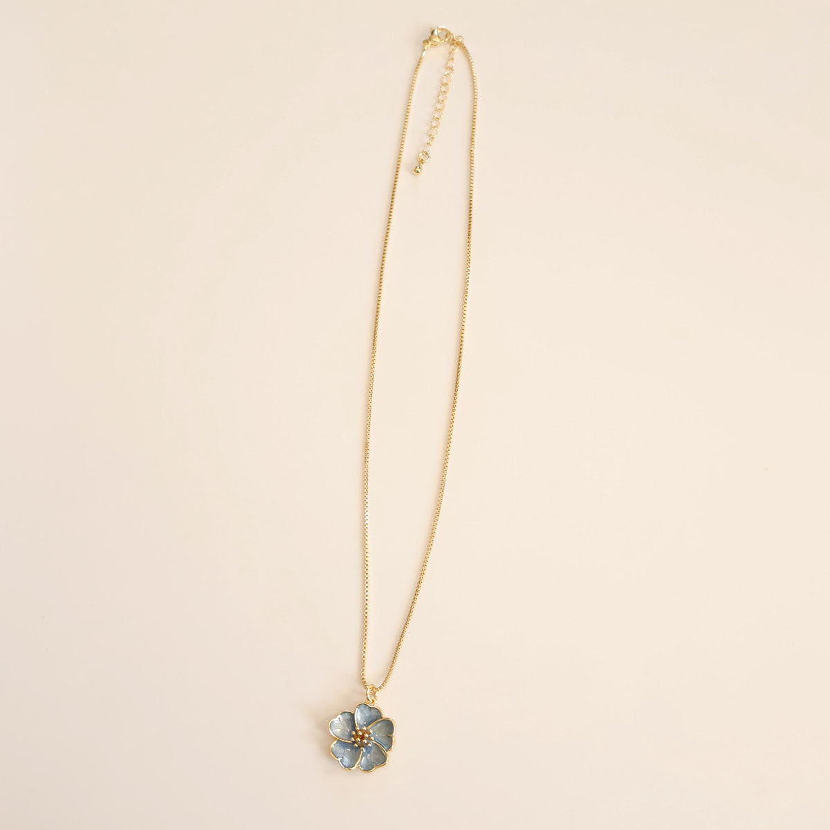 Blue Flower Necklace | Chain Necklace with Charm