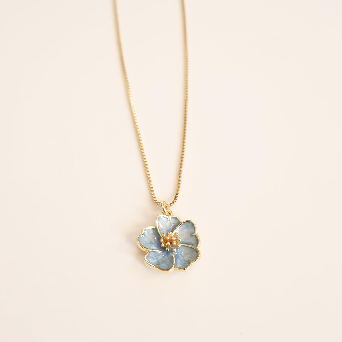 Blue Flower Necklace | Chain Necklace with Charm