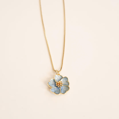 Blue Flower Necklace | Chain Necklace with Charm