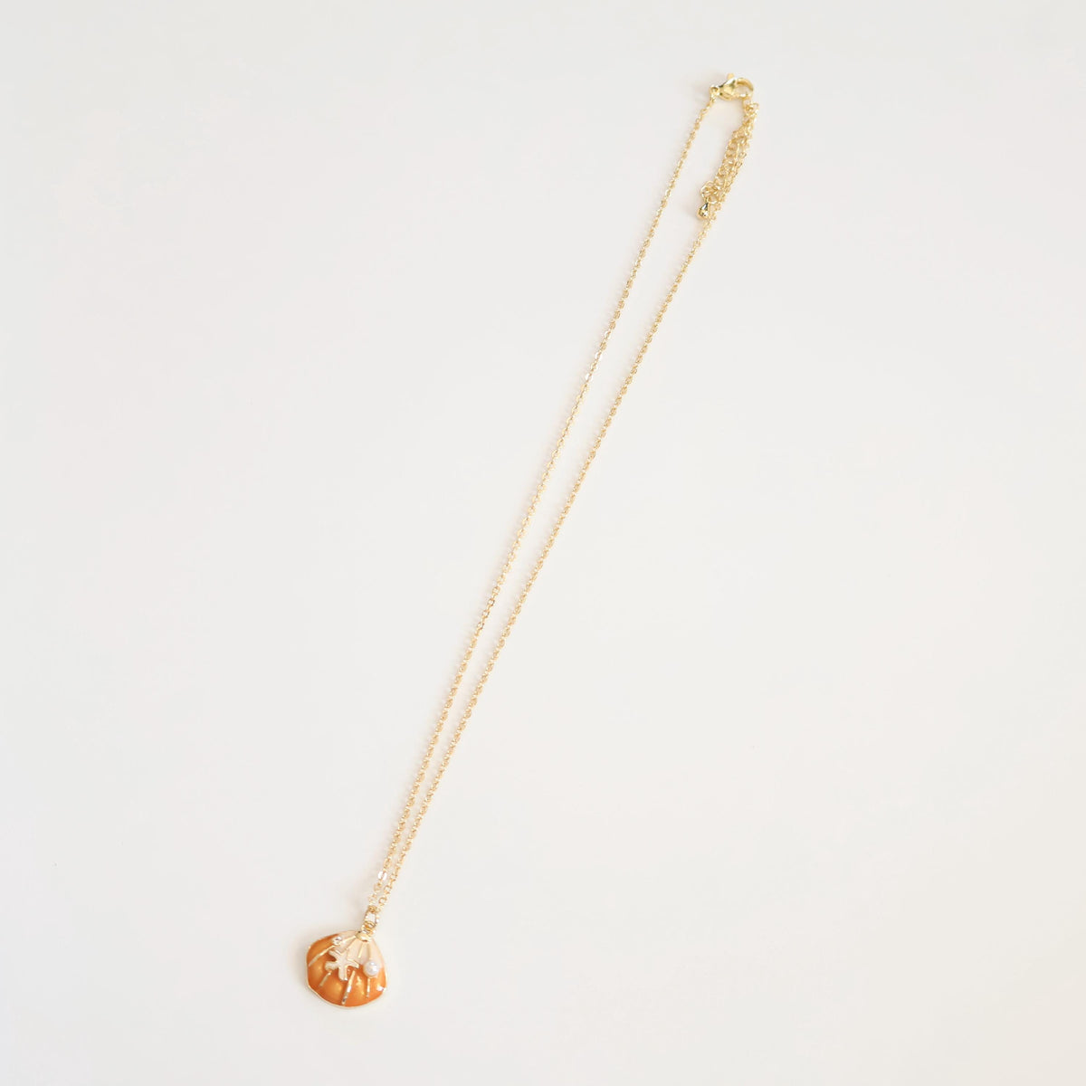 Orange Seashell Pearl Necklace | Chain Necklace with Charm