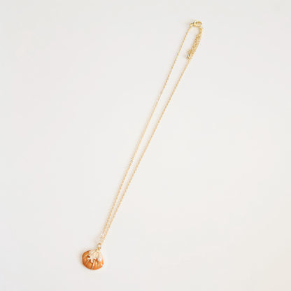 Orange Seashell Pearl Necklace | Chain Necklace with Charm