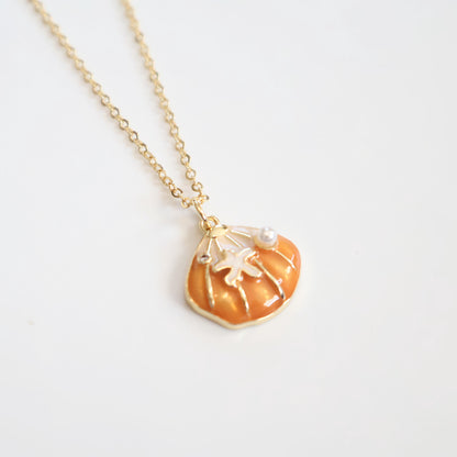 Orange Seashell Pearl Necklace | Chain Necklace with Charm