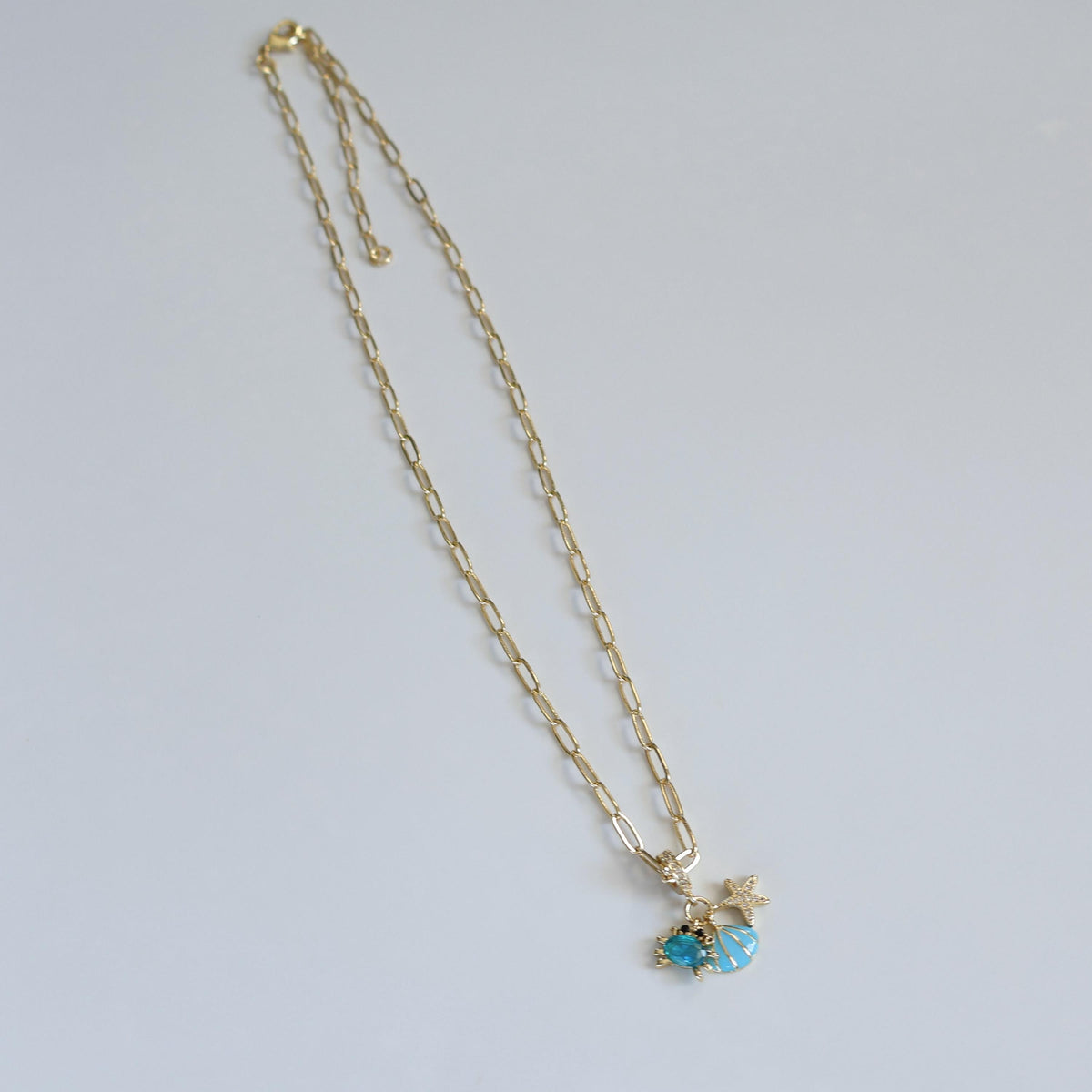 The Ocean Necklace | Paperclip Chain Necklace with Seashell, Crab and Starfish Charm