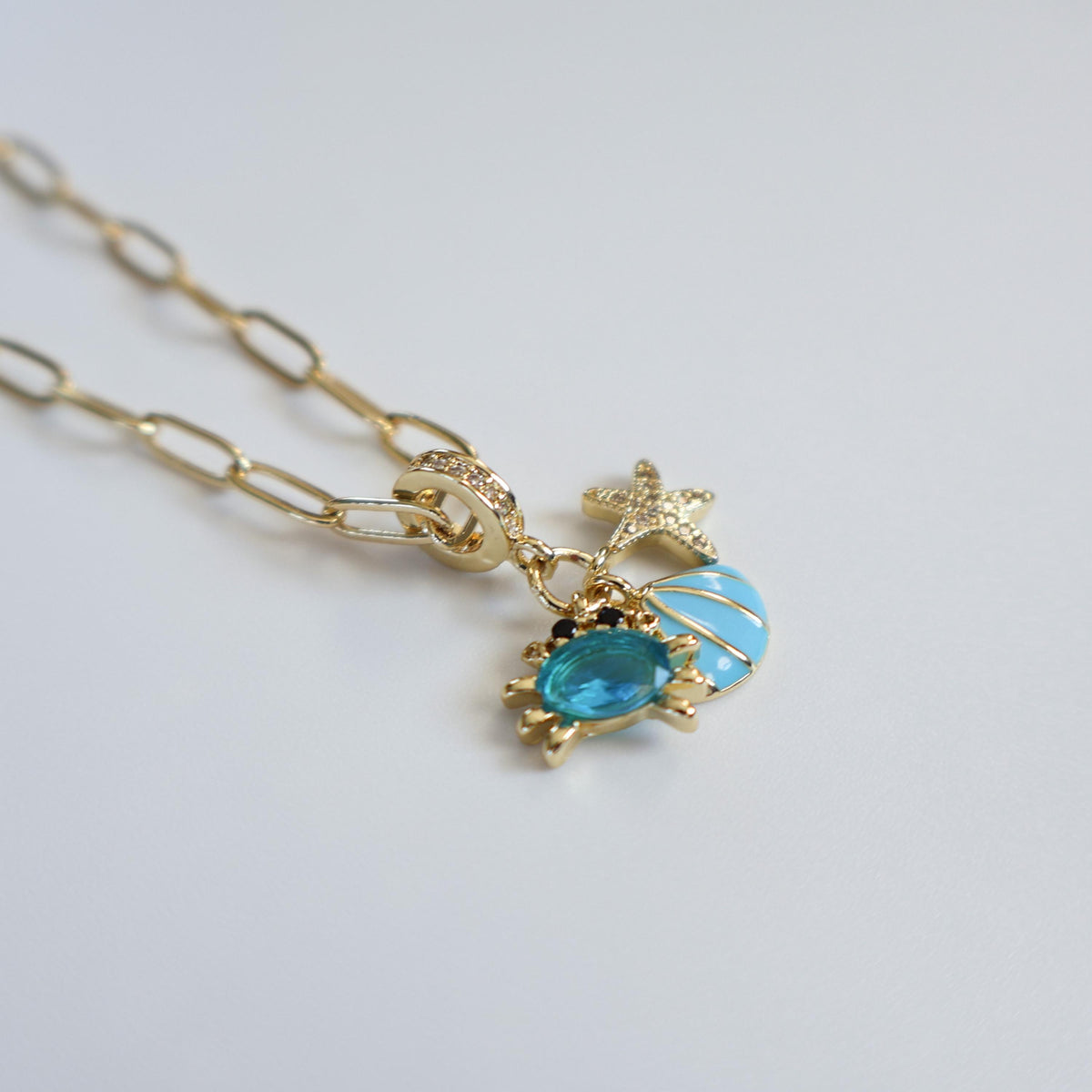 The Ocean Necklace | Paperclip Chain Necklace with Seashell, Crab and Starfish Charm