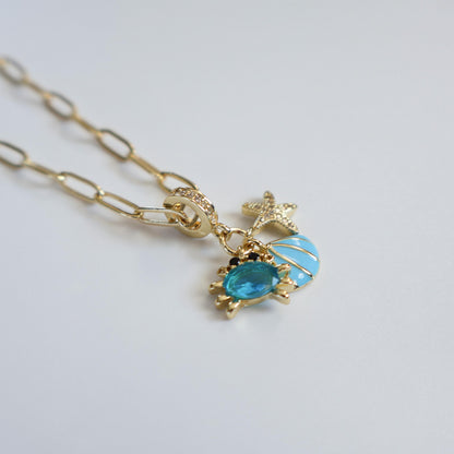 The Ocean Necklace | Paperclip Chain Necklace with Seashell, Crab and Starfish Charm