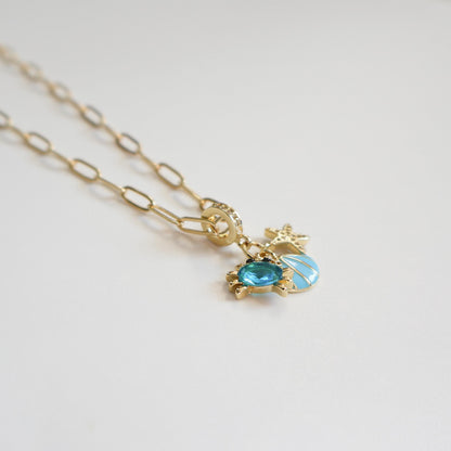 The Ocean Necklace | Paperclip Chain Necklace with Seashell, Crab and Starfish Charm