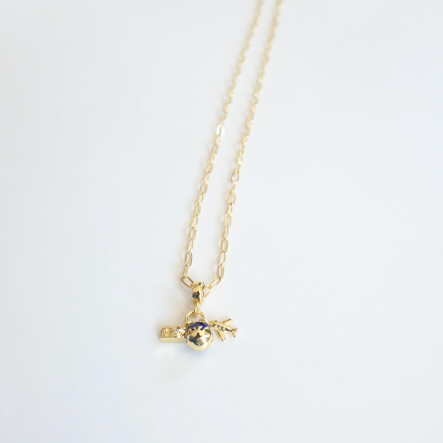 Travel the World Necklace | Paperclip Chain Necklace with Travel Charms | Camera, Glove and Plane charm