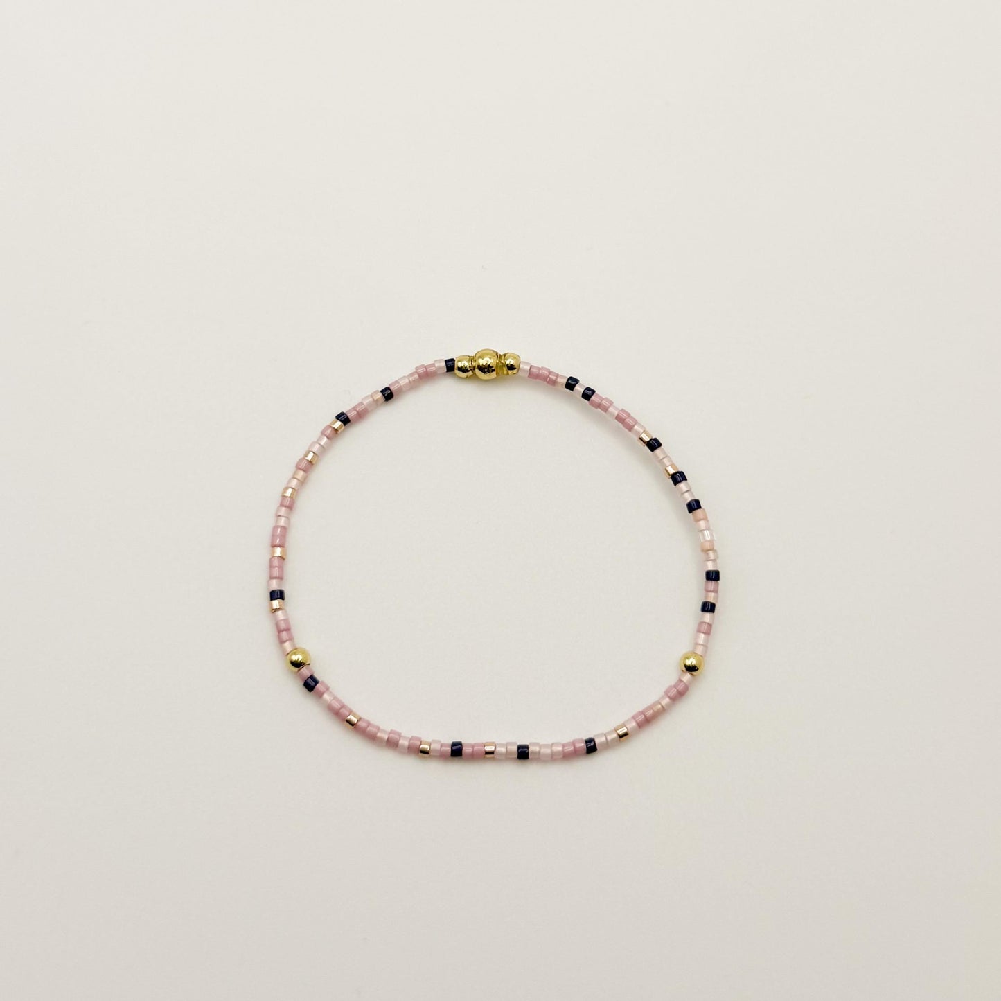 Pink & Navy Beaded 3 Piece Stack| 18k Gold Filled Navy and Dusty Pink Seed Bead Bracelet Stack| Tiny Bead Bracelet