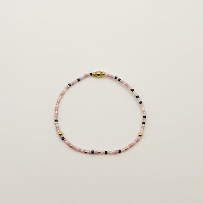 Pink & Navy Beaded 3 Piece Stack| 18k Gold Filled Navy and Dusty Pink Seed Bead Bracelet Stack| Tiny Bead Bracelet