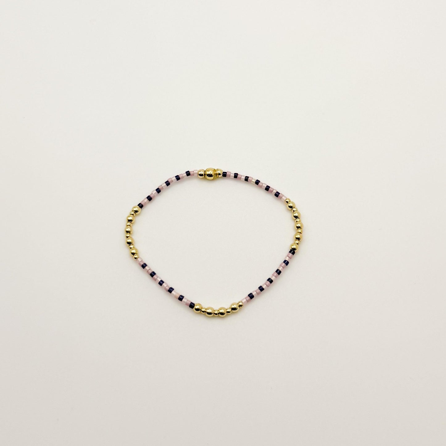 Pink & Navy Beaded 3 Piece Stack| 18k Gold Filled Navy and Dusty Pink Seed Bead Bracelet Stack| Tiny Bead Bracelet