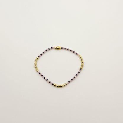 Pink & Navy Beaded 3 Piece Stack| 18k Gold Filled Navy and Dusty Pink Seed Bead Bracelet Stack| Tiny Bead Bracelet
