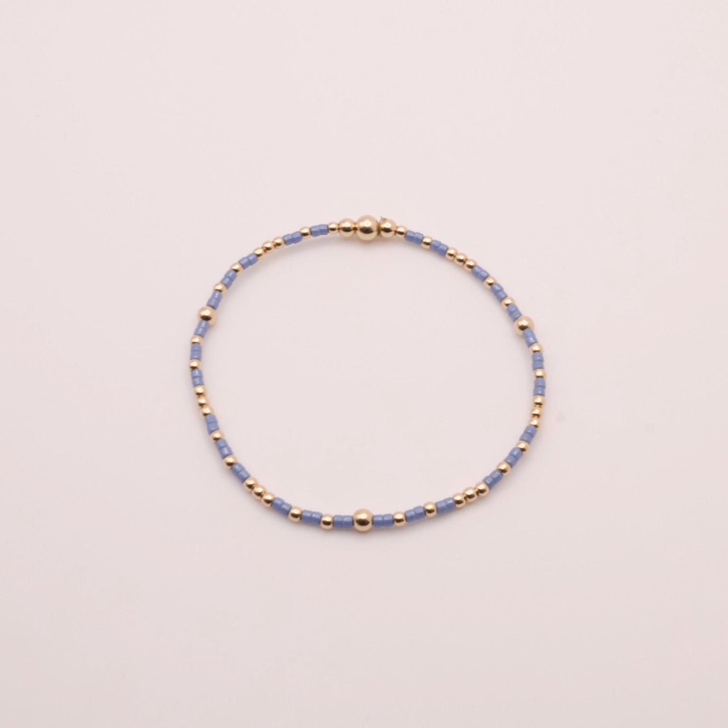 Denim & White Beaded 3 Piece Stack| 18k Gold Filled Blue and White Pink Seed Bead Bracelet Stack| Tiny Bead Bracelet