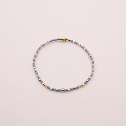 Denim & White Beaded 3 Piece Stack| 18k Gold Filled Blue and White Pink Seed Bead Bracelet Stack| Tiny Bead Bracelet