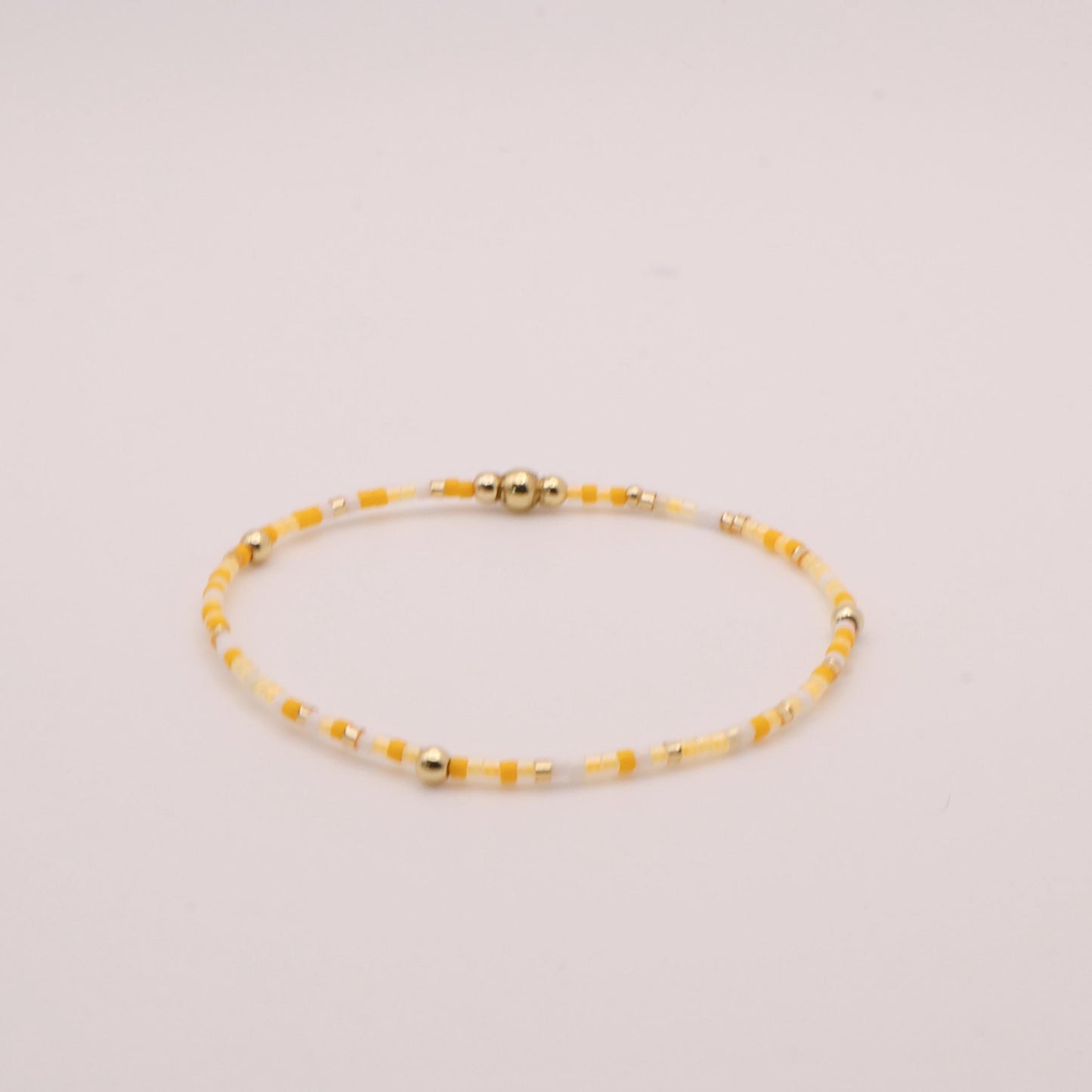 Yellow Beaded 3 Piece Stack| 18k Gold Filled Light Yellow and White  Seed Bead Bracelet Stack| Tiny Bead Bracelet