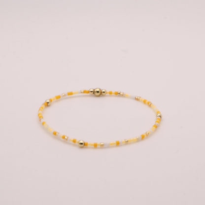 Yellow Beaded 3 Piece Stack| 18k Gold Filled Light Yellow and White  Seed Bead Bracelet Stack| Tiny Bead Bracelet