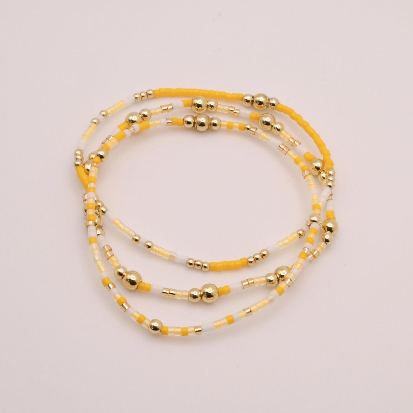 Yellow Beaded 3 Piece Stack| 18k Gold Filled Light Yellow and White  Seed Bead Bracelet Stack| Tiny Bead Bracelet
