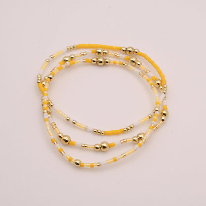 Yellow Beaded 3 Piece Stack| 18k Gold Filled Light Yellow and White  Seed Bead Bracelet Stack| Tiny Bead Bracelet